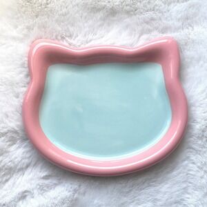 New Ceramic Cat Plate Whisker Fatigue Friendly Pastel Pink Blue Kitty Dish